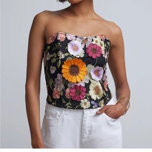 NWT New York & Company 3D floral print black corset top